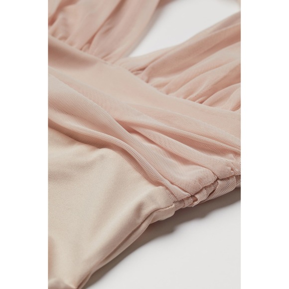 H&M Pink Bodysuit Sleeveless Criss Cross Ruched Mesh Top Elegant Women's Size 2 - Picture 2 of 7